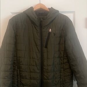 U.S. Polo Assn. Men's Hooded Quilted Jacket in Olive Green